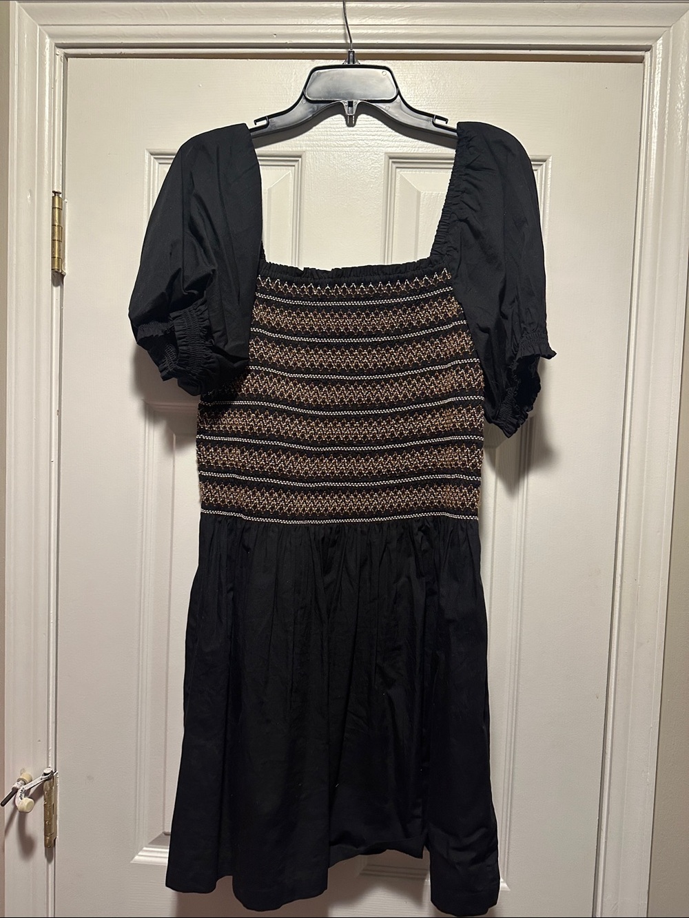 Madewell Black Mini Dress with Beige Smocked Bodice